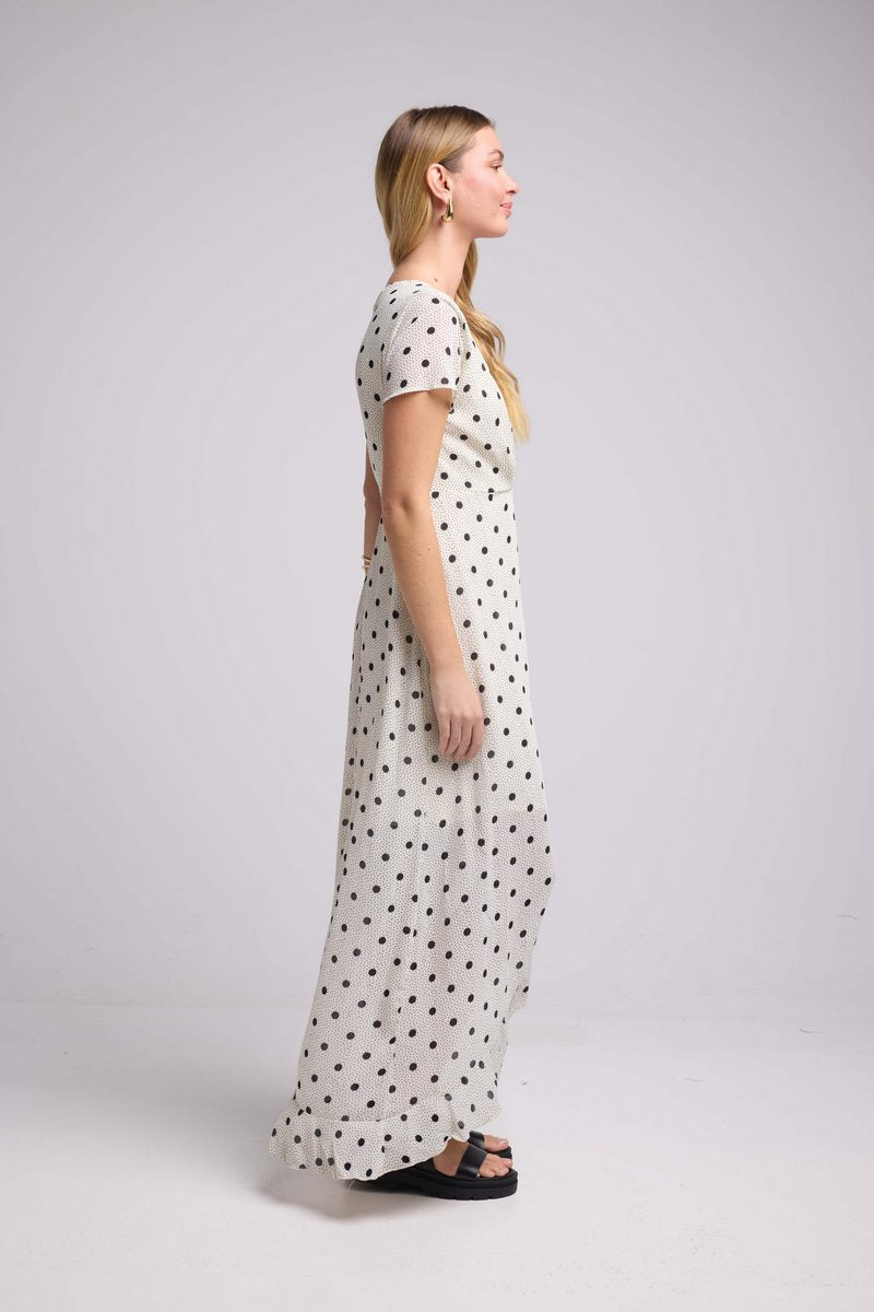 Long Short-Sleeved Dress - White Polka Dot