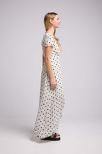 Long Short-Sleeved Dress - White Polka Dot