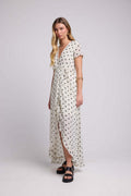 Long Short-Sleeved Dress - White Polka Dot