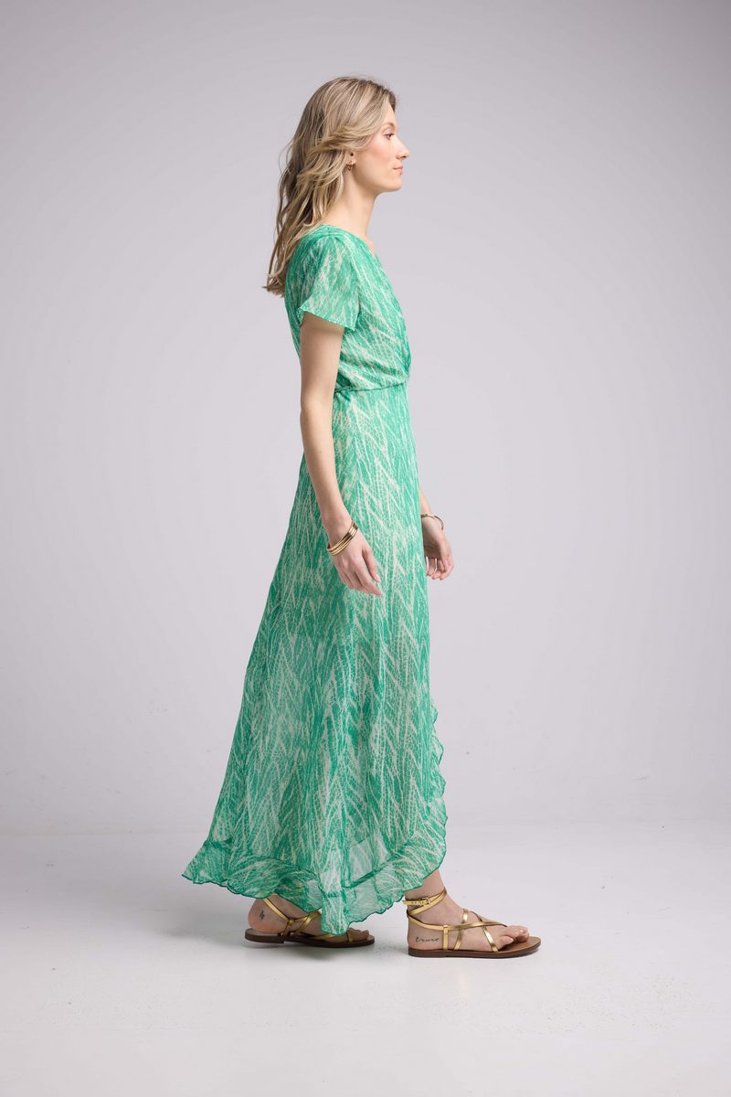 Long Short-Sleeve Dress - Green Print