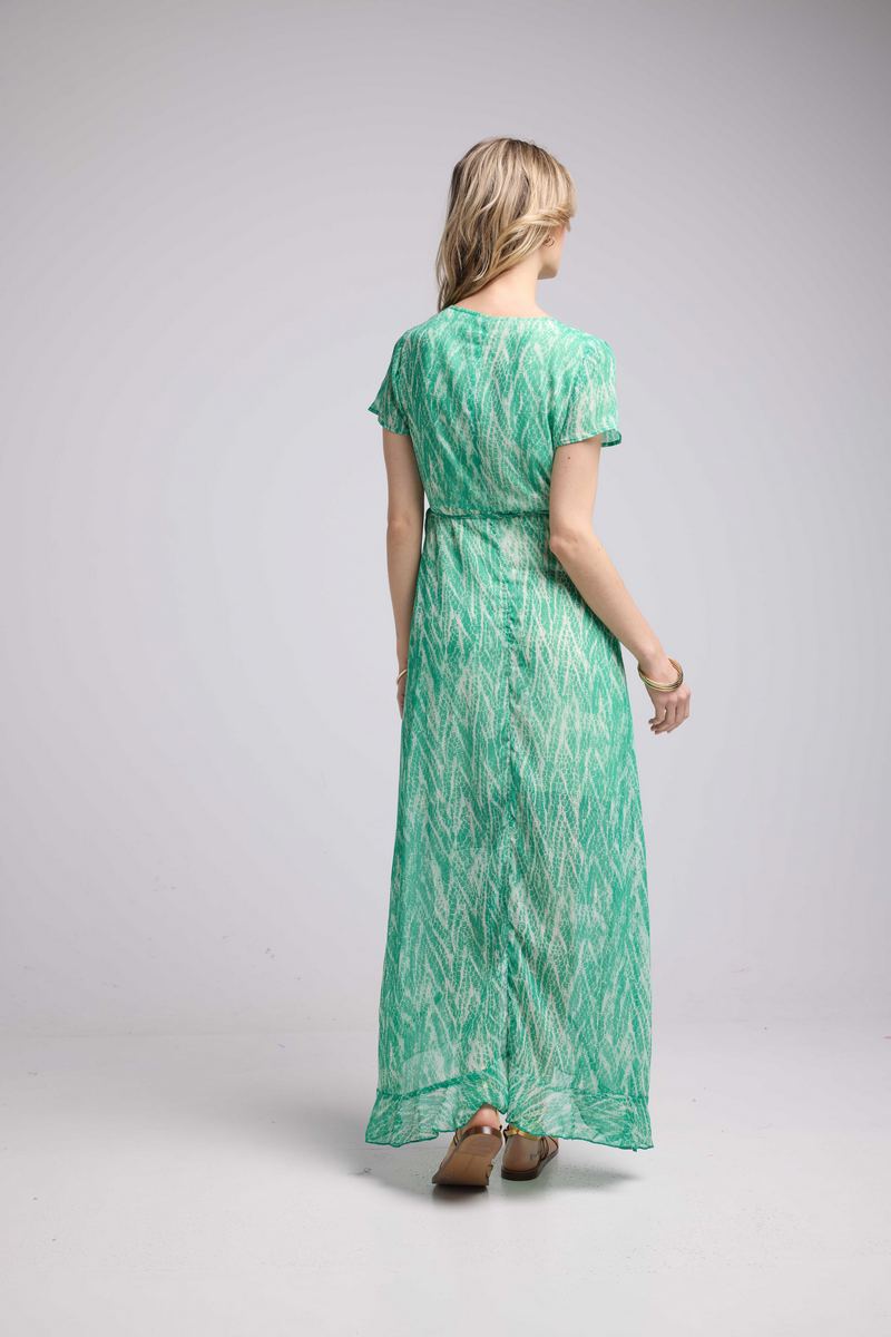 Long Short-Sleeve Dress - Green Print