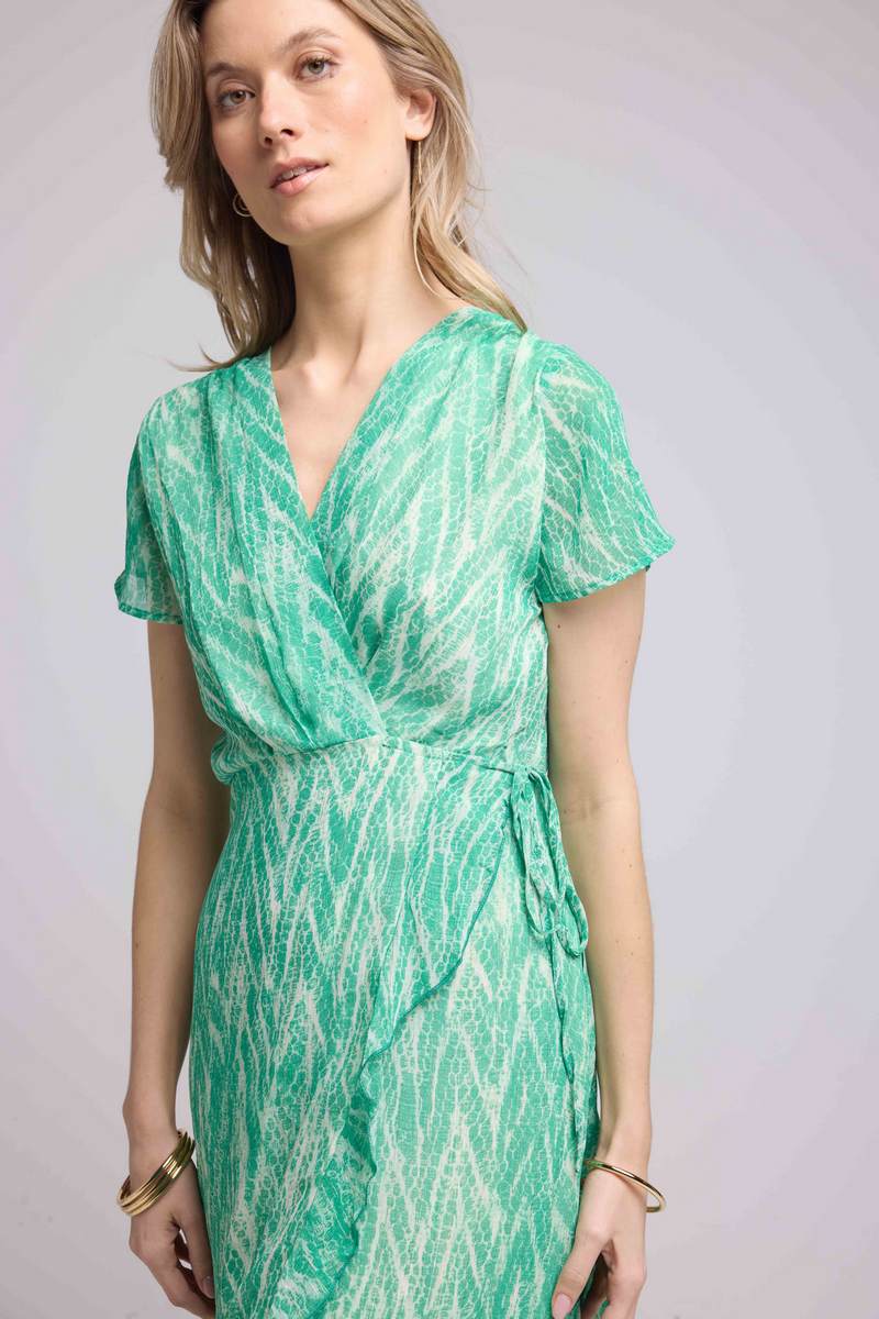 Long Short-Sleeve Dress - Green Print