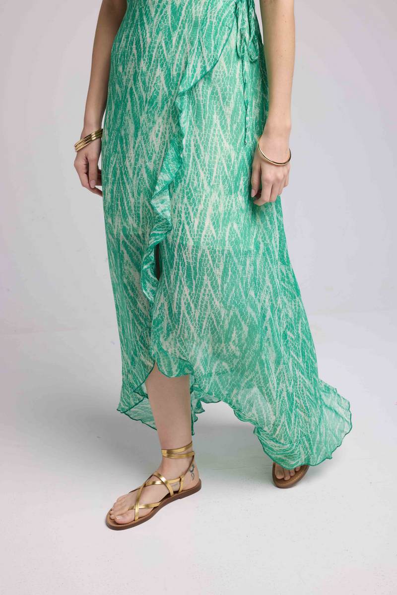 Long Short-Sleeve Dress - Green Print