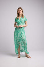 Long Short-Sleeve Dress - Green Print
