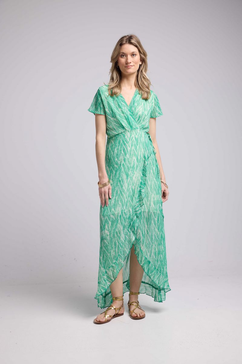 Long Short-Sleeve Dress - Green Print