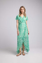 Long Short-Sleeve Dress - Green Print