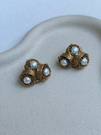 Pendientes Vintage - Resina Dorada Y Perlas
