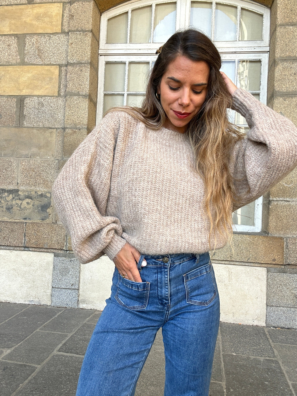 Pull En Maille Jade Taupe
