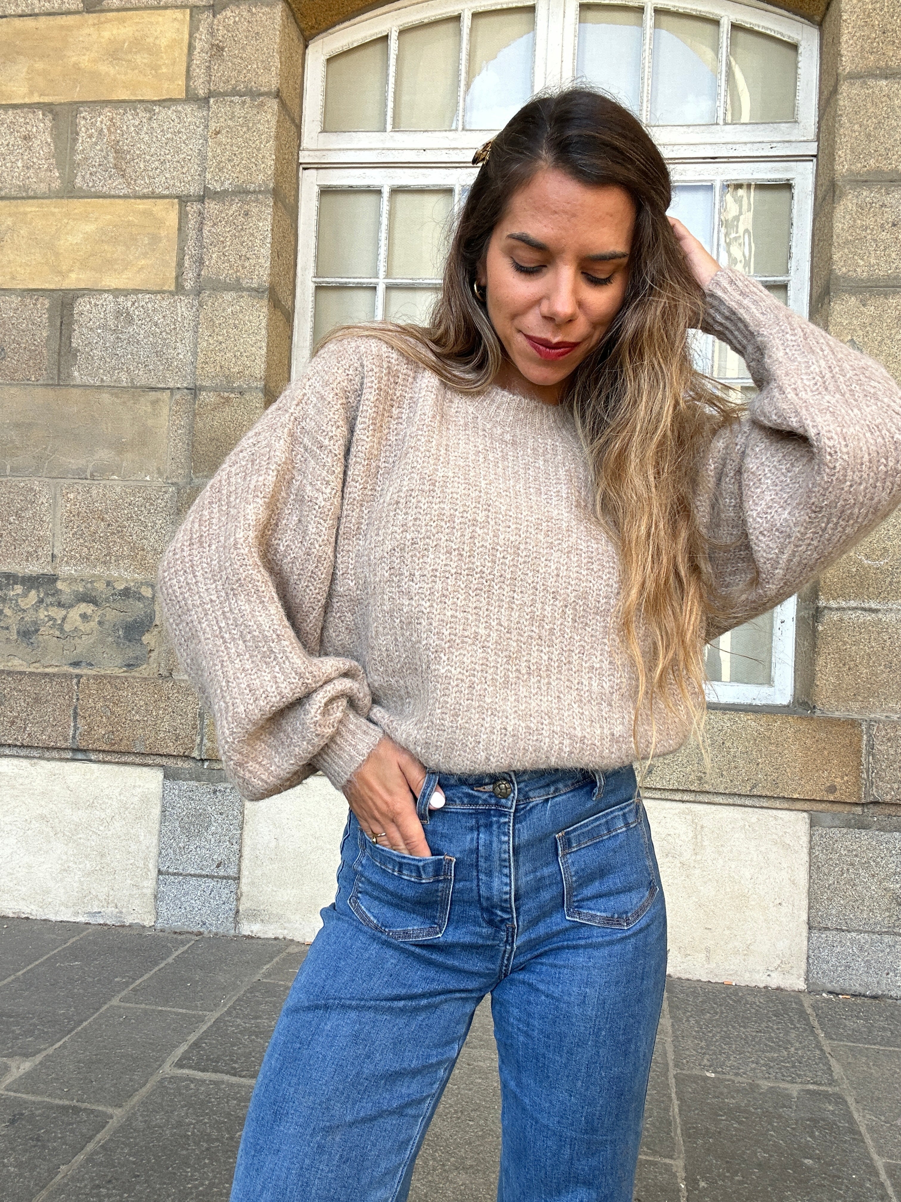 Pull En Maille Jade Taupe