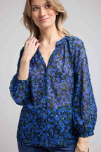 Blusa de manga larga - Flores azules
