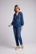 Blusa de manga larga - Flores azules