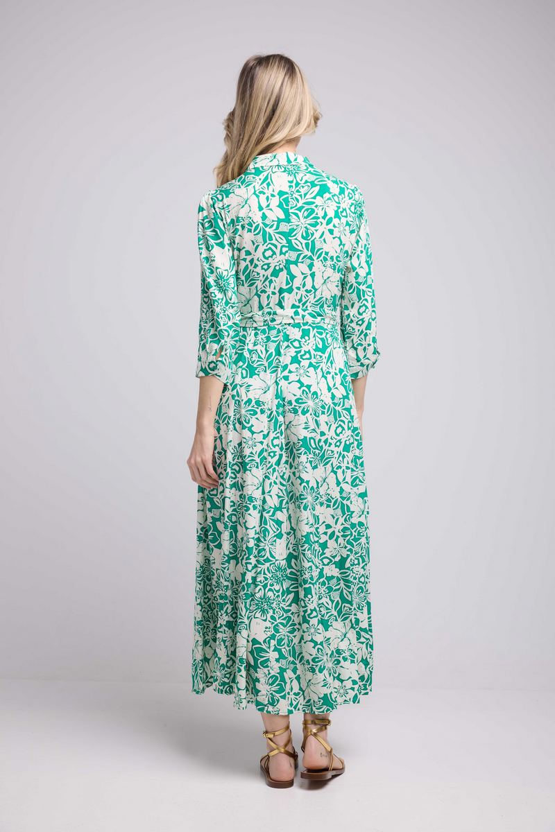 Robe Long Manches Longues - Vert Blanc