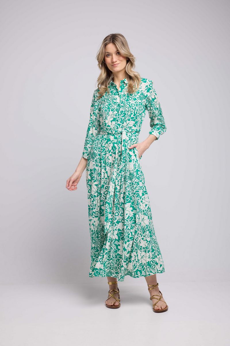 Robe Long Manches Longues - Vert Blanc
