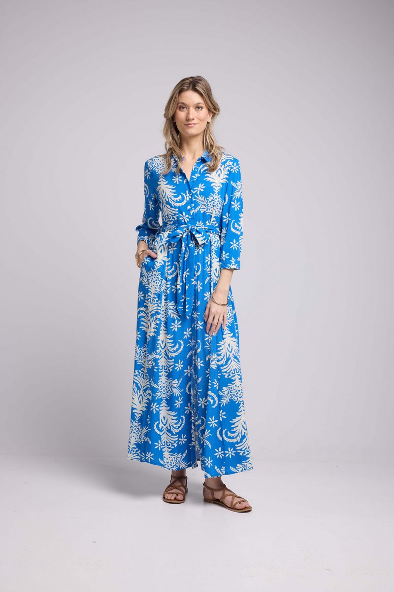 Vestido largo de manga larga - Azul Real Blanco