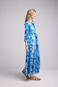 Vestido largo de manga larga - Azul Real Blanco