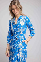 Vestido largo de manga larga - Azul Real Blanco