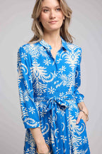Vestido largo de manga larga - Azul Real Blanco