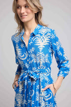 Vestido largo de manga larga - Azul Real Blanco