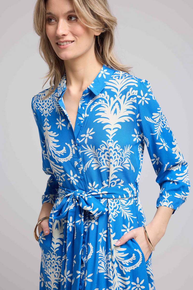 Vestido largo de manga larga - Azul Real Blanco