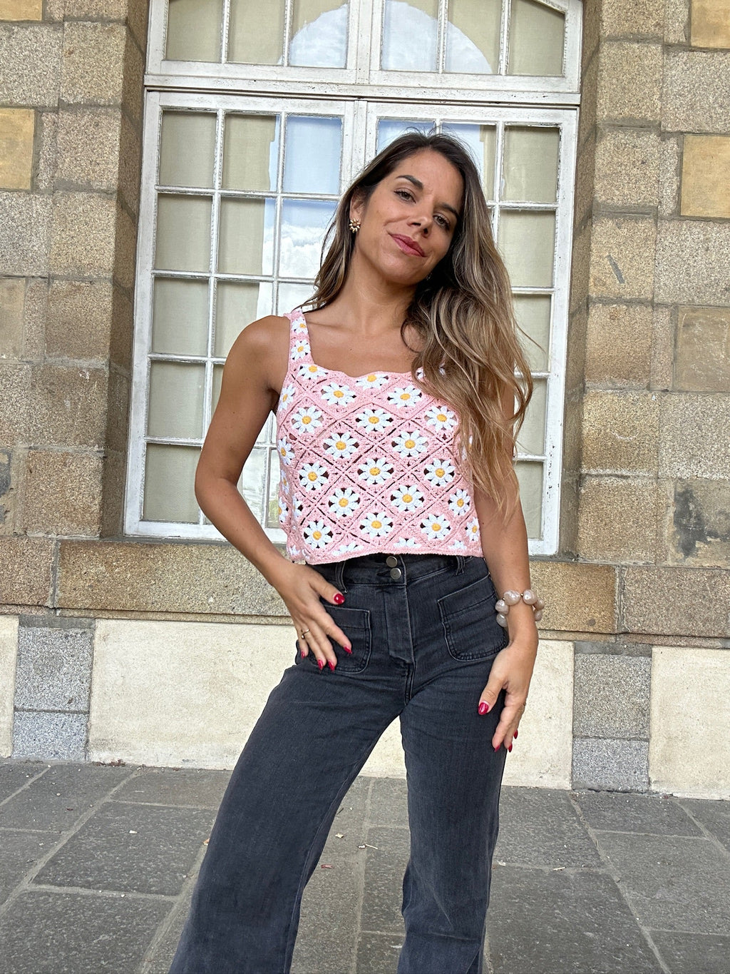 Pink Daisy Crochet Top