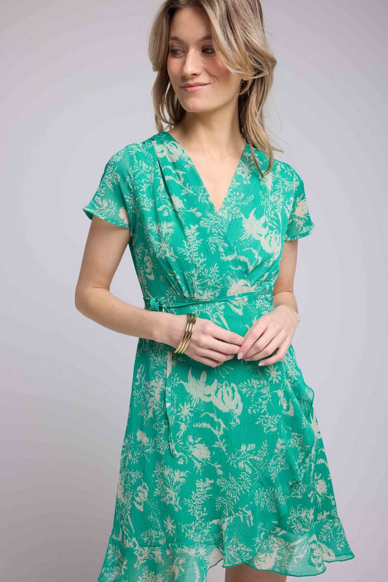 Robe Courte Manches Courtes - Print Vert