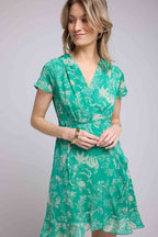 Robe Courte Manches Courtes - Print Vert