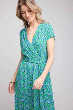 Robe Longue Manches Courtes - Vert Bleu