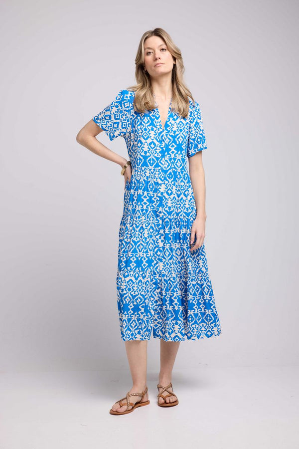 Vestido largo de manga corta - Azul