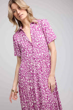 Short Sleeve Long Dress - Purple