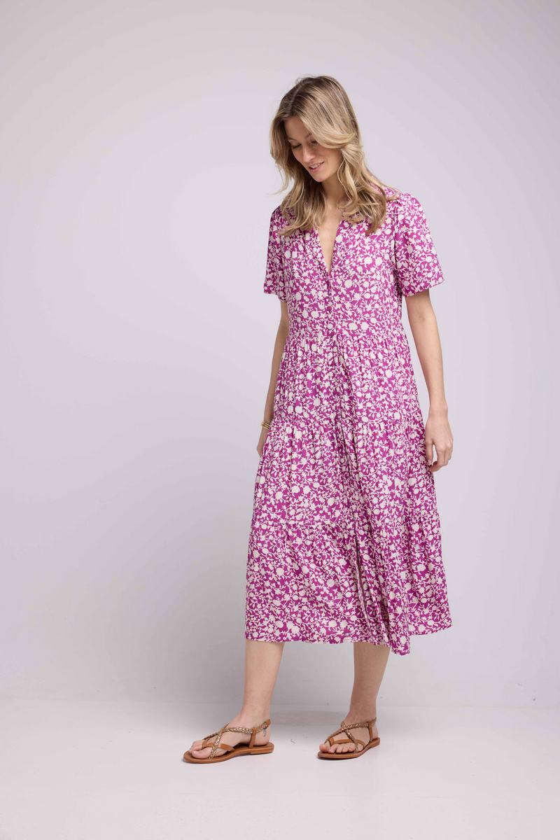 Short Sleeve Long Dress - Purple