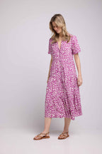 Short Sleeve Long Dress - Purple