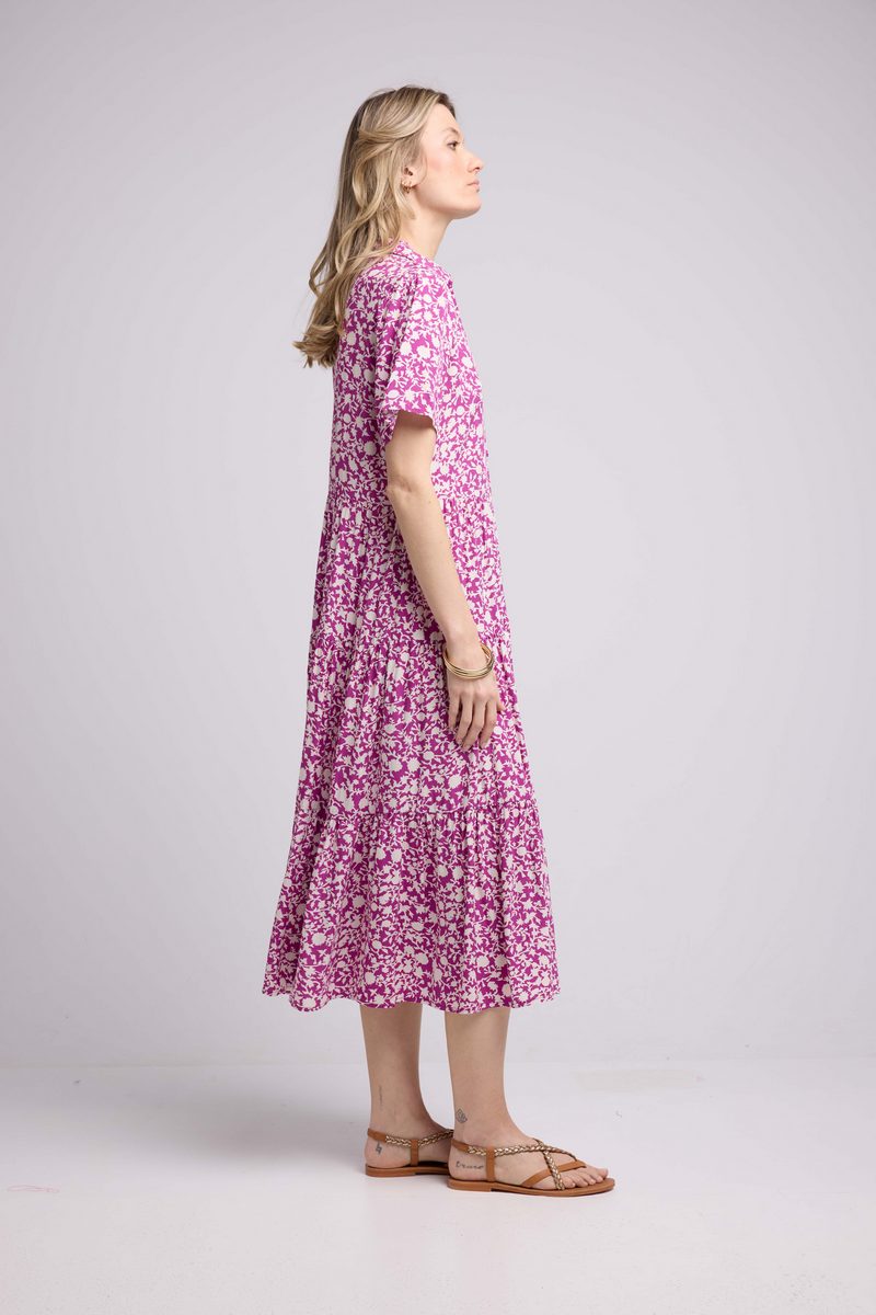 Short Sleeve Long Dress - Purple