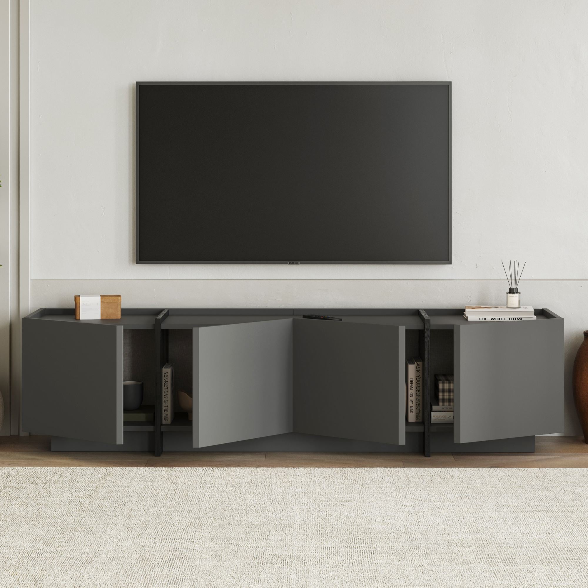 Lowen - TV Stand - Anthracite/Black