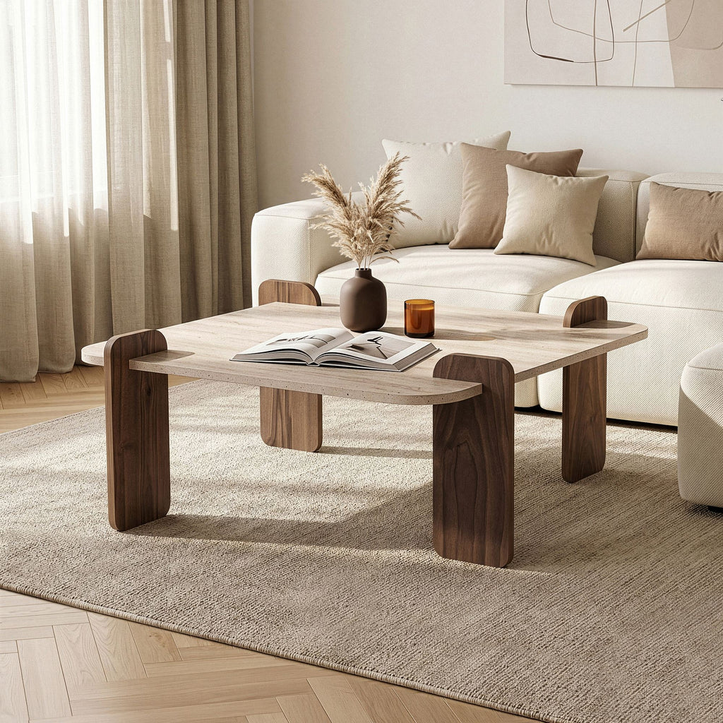 Tables Basses Marais - Travertin / Noyer