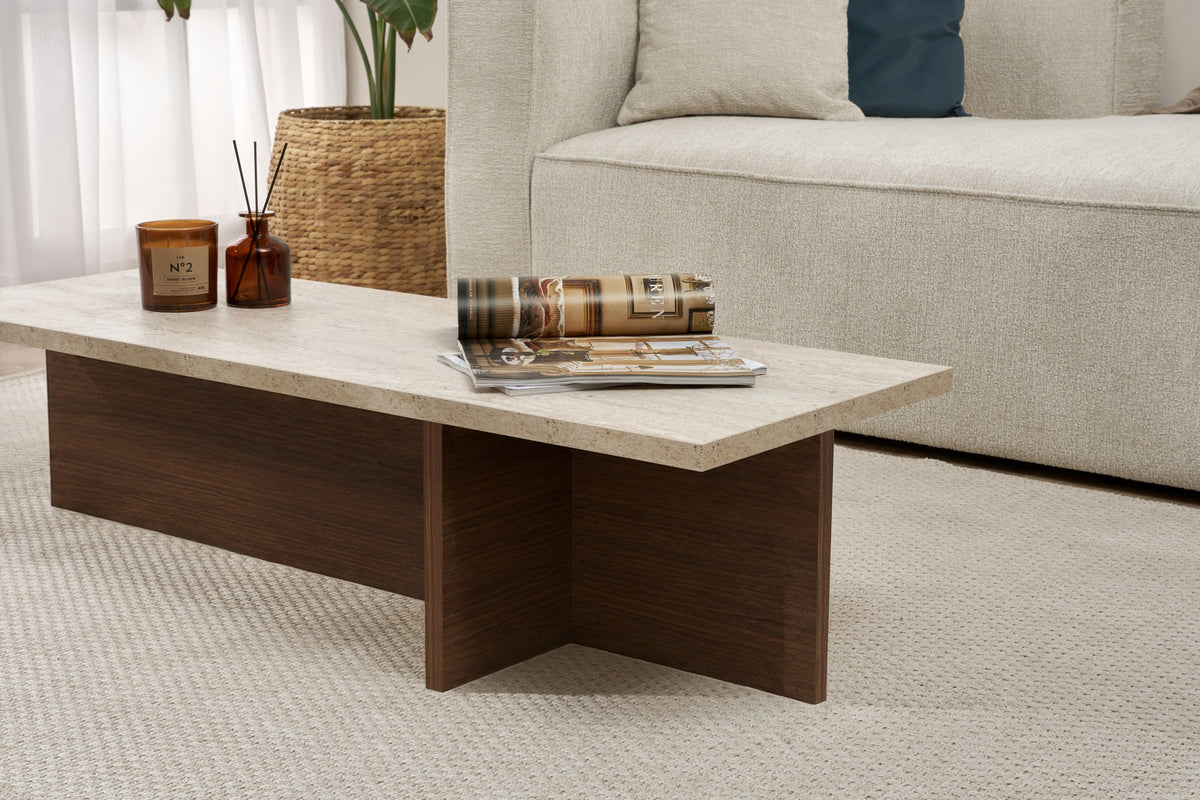 Harbor - Coffee Table - Travertine/Milano Walnut