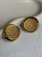 Vintage Earrings - Round Textured Gold-Tone XXL
