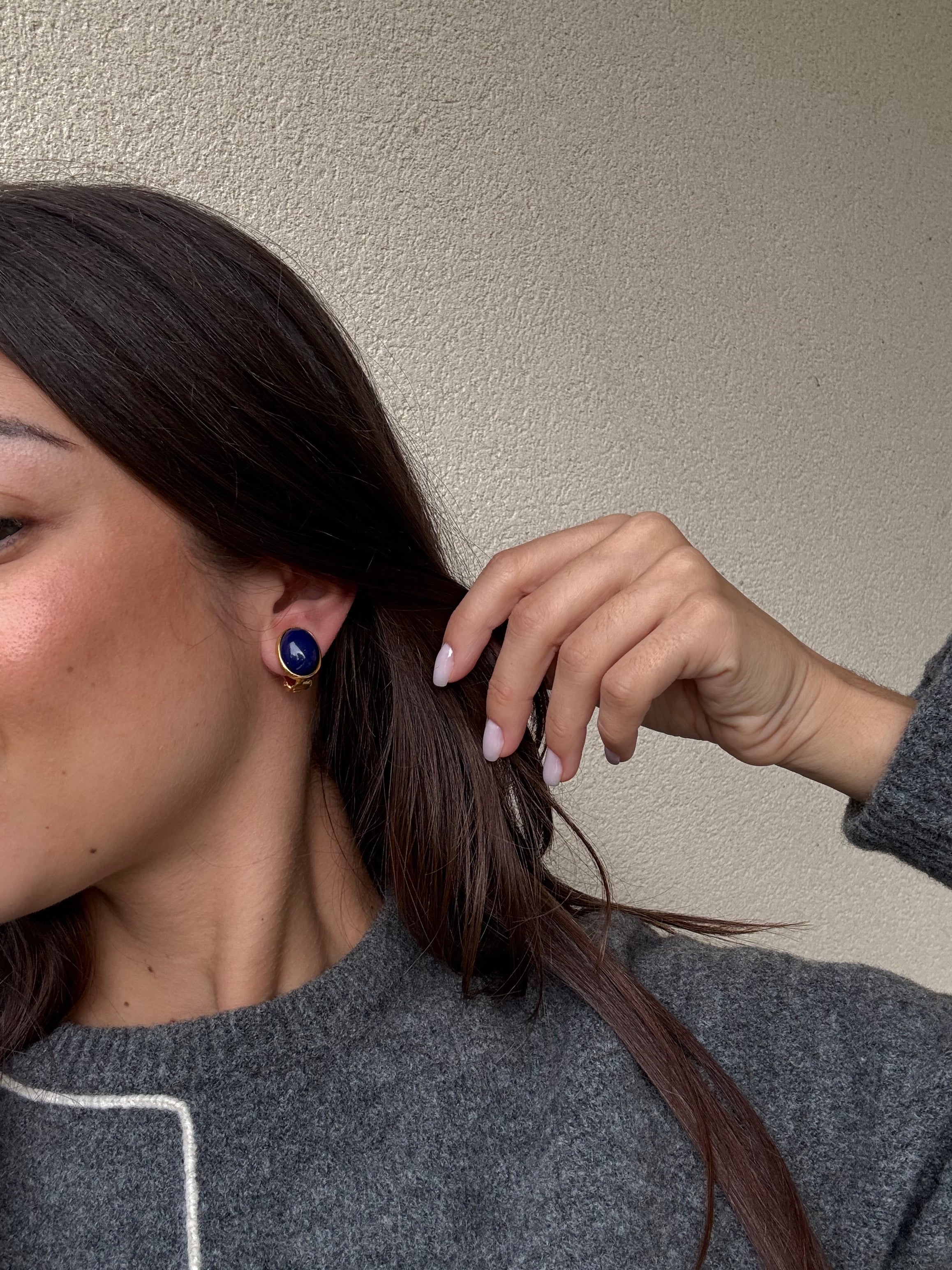 Boucles D’Oreilles Vintage - Ovales Et Cabochons Bleus