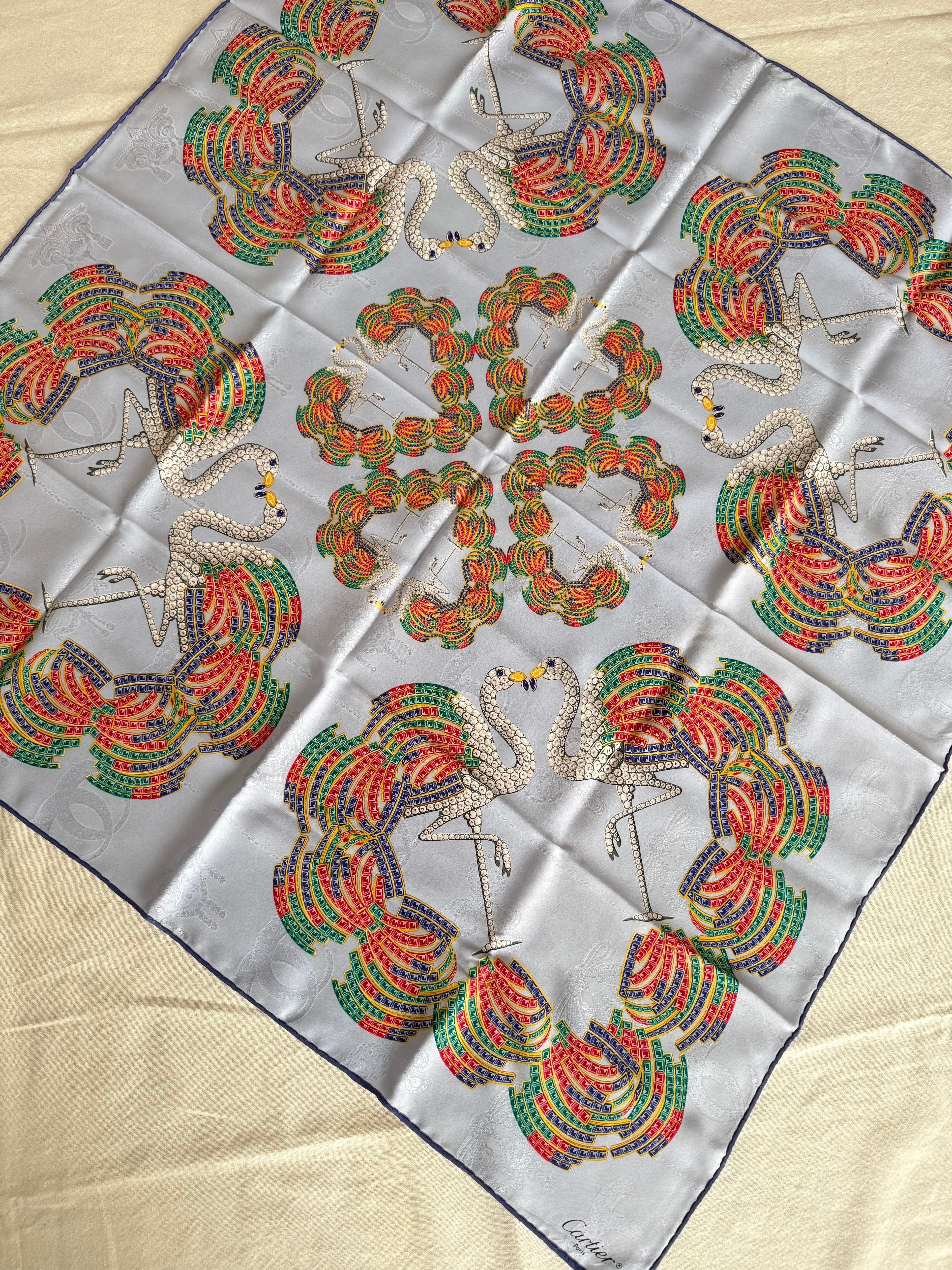 Cartier Scarf – Swan And Multicoloured Feather Patterns