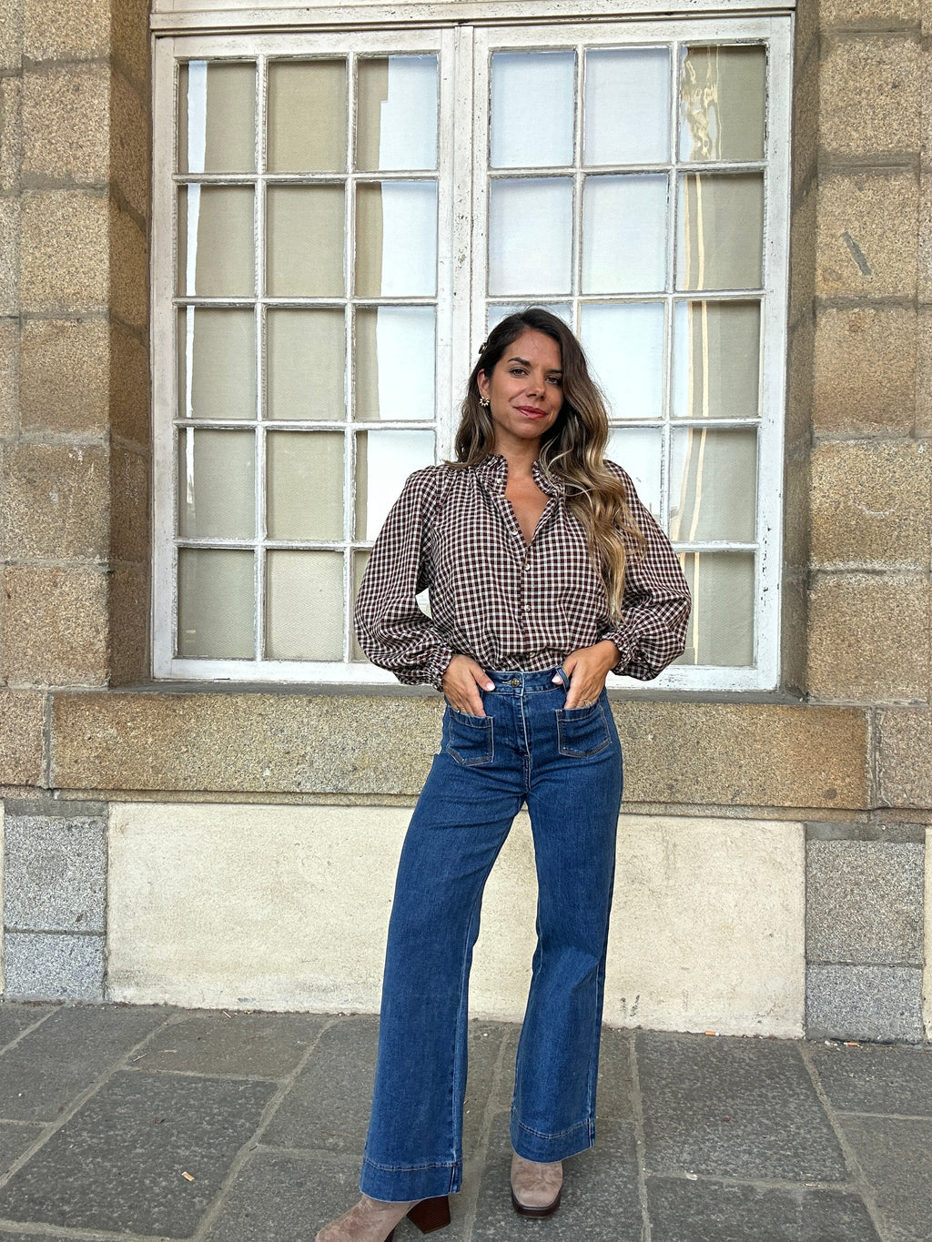 Sybille brown check blouse