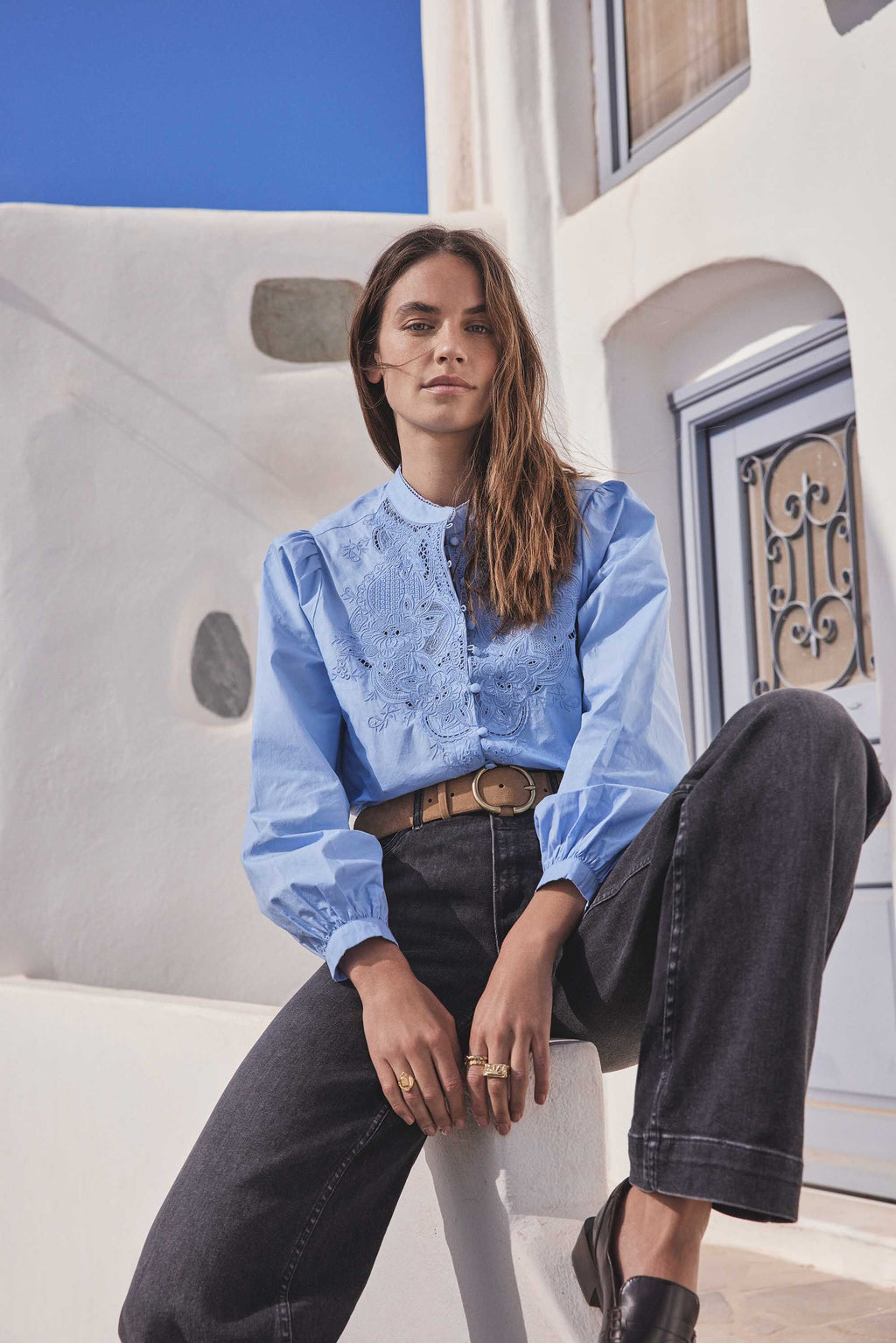 Blusa Paloma Bordada - Azul Cielo