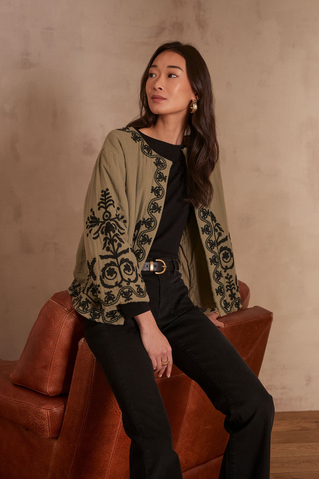 Embroidered Natalya Jacket - Leaf