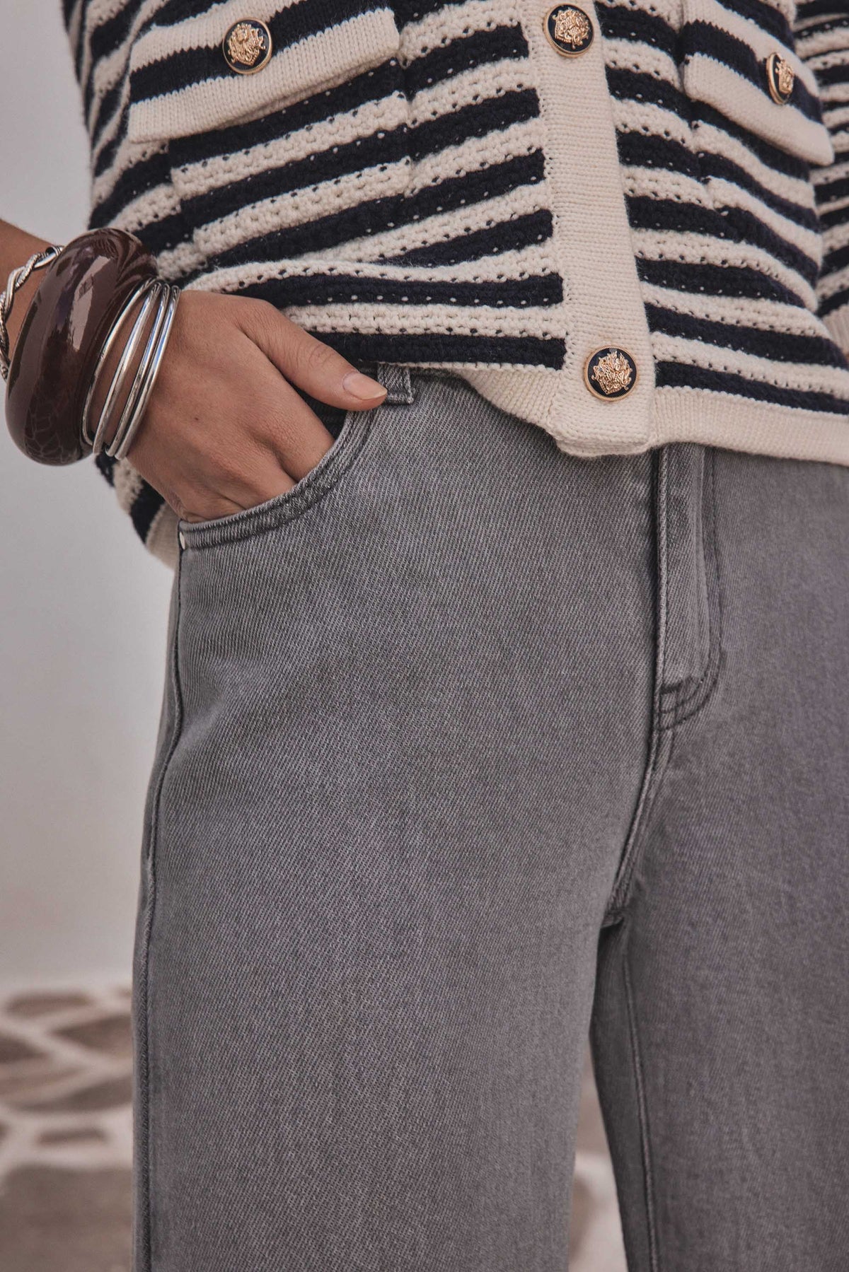 Pantalón Sandy Bis Wide Leg - Gris Jaspeado Medio
