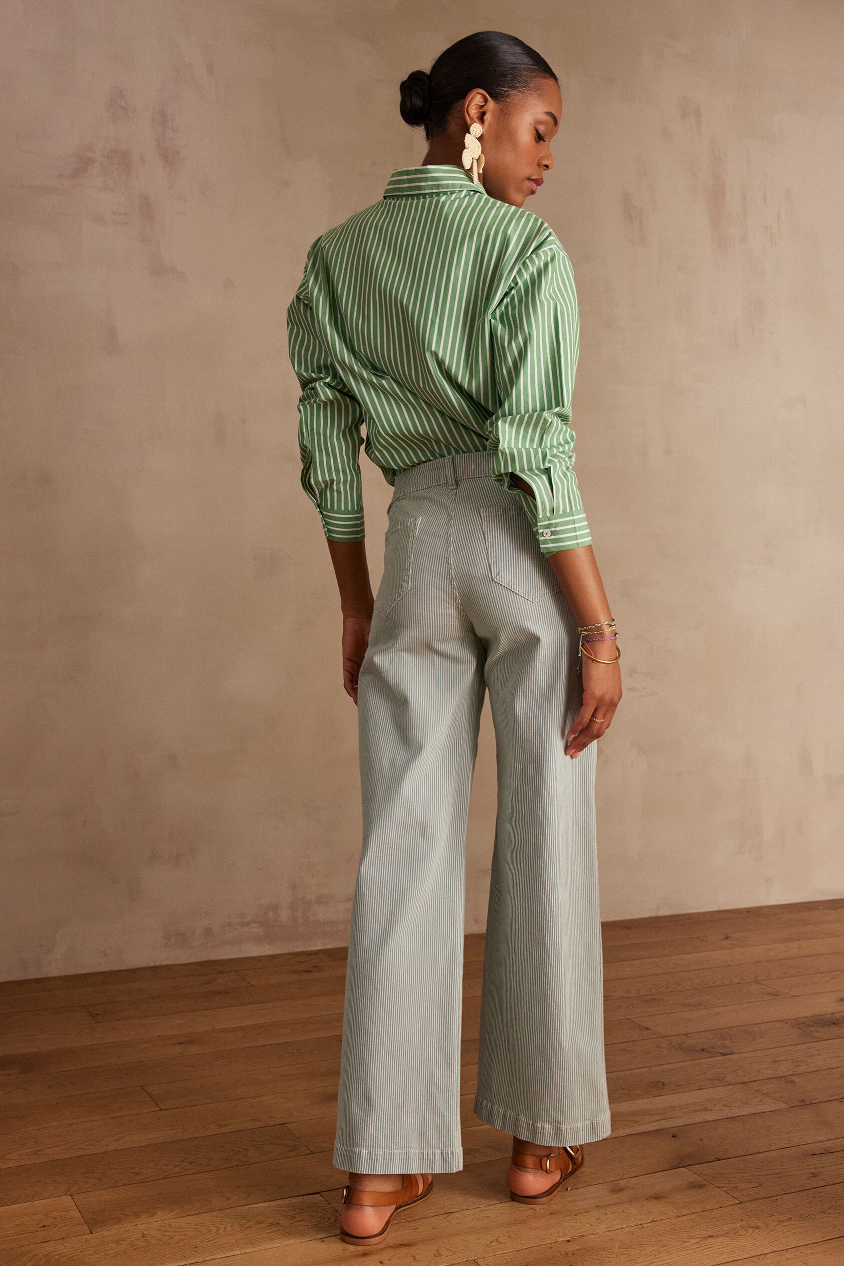 Sandy Striped Trousers - English Green