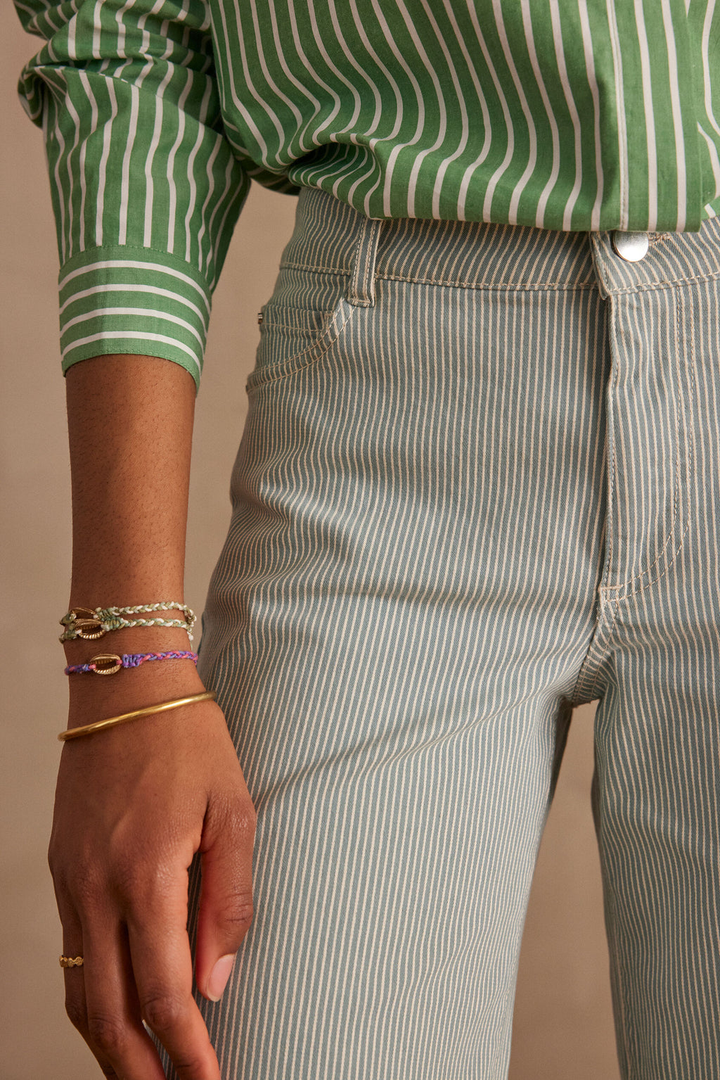 Sandy Striped Trousers - English Green