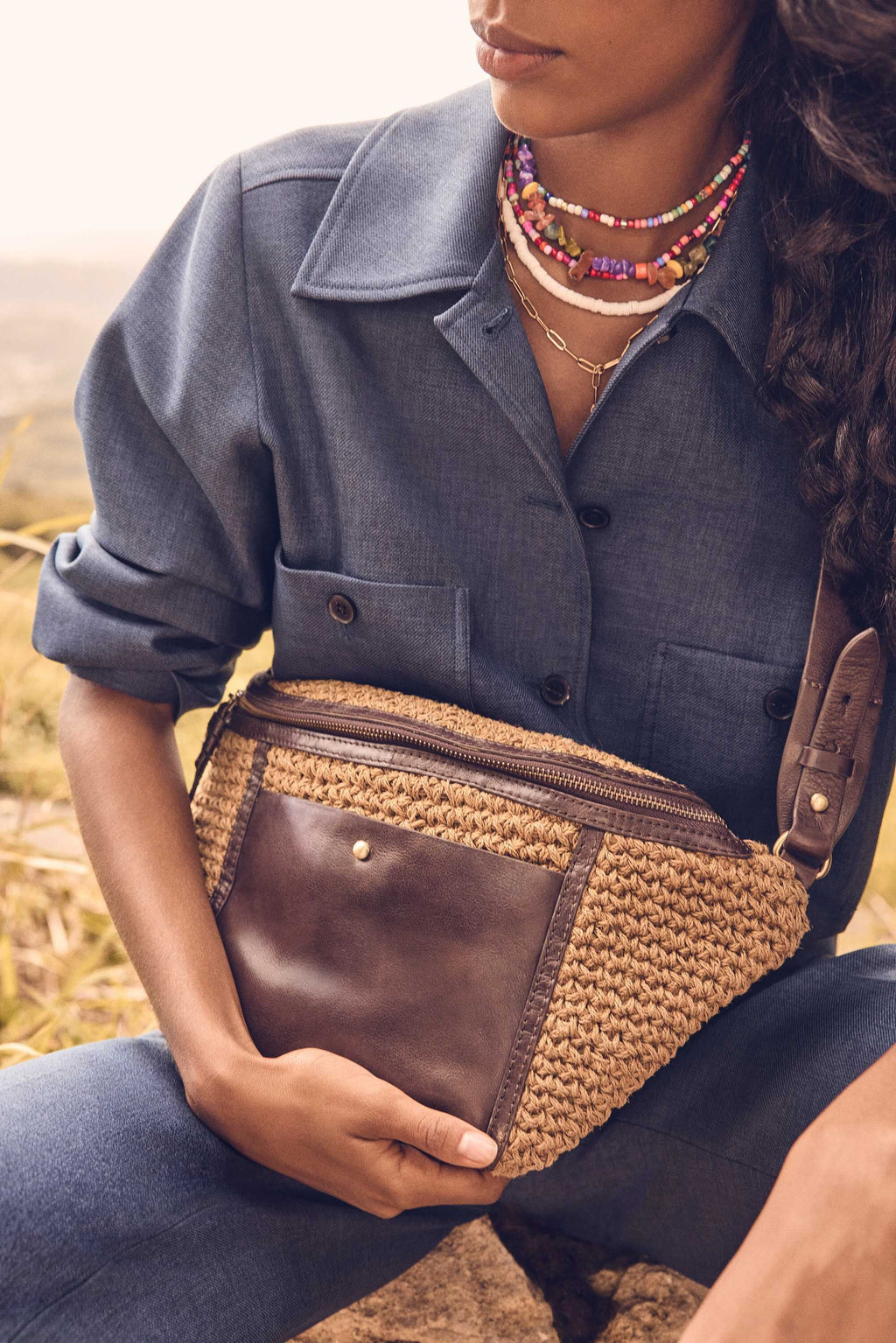 Bolso Pequeño Gabriel Riñonera XL Yute - Chocolate