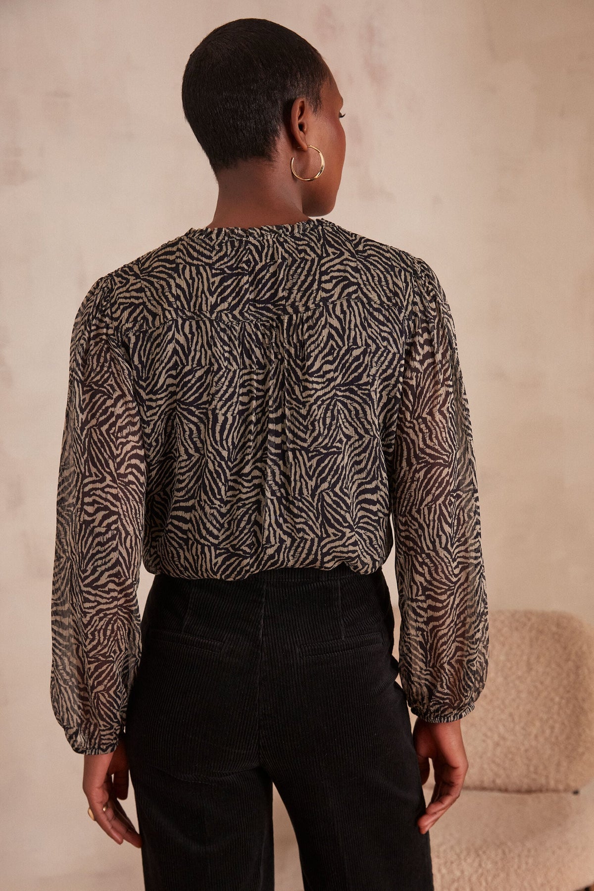 Prisca Zebra Print Blouse - Black