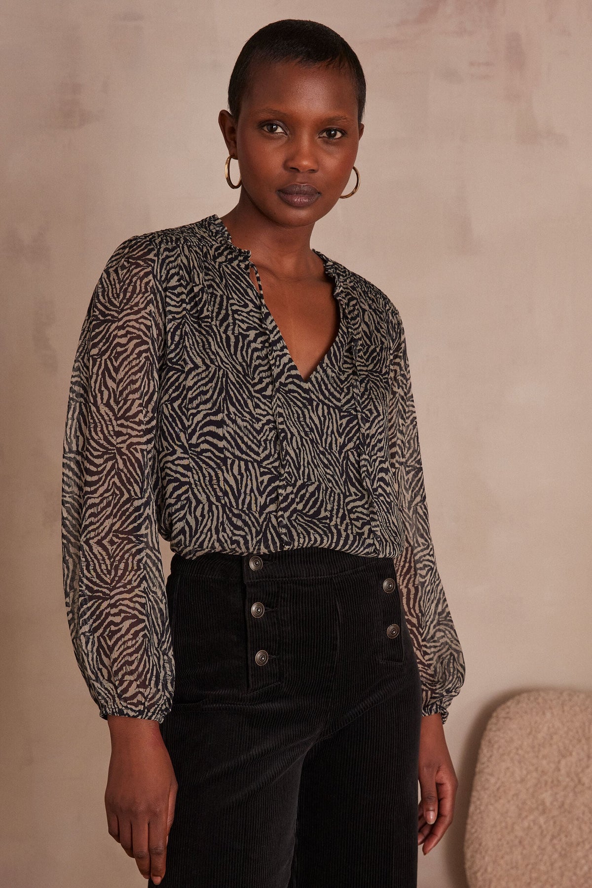 Prisca Zebra Print Blouse - Black