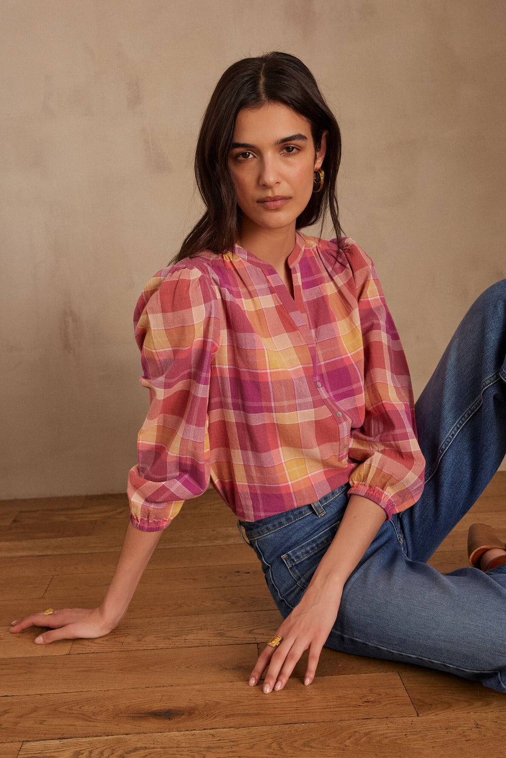 Blusa Prudence Cuadros - Fucsia Oscuro