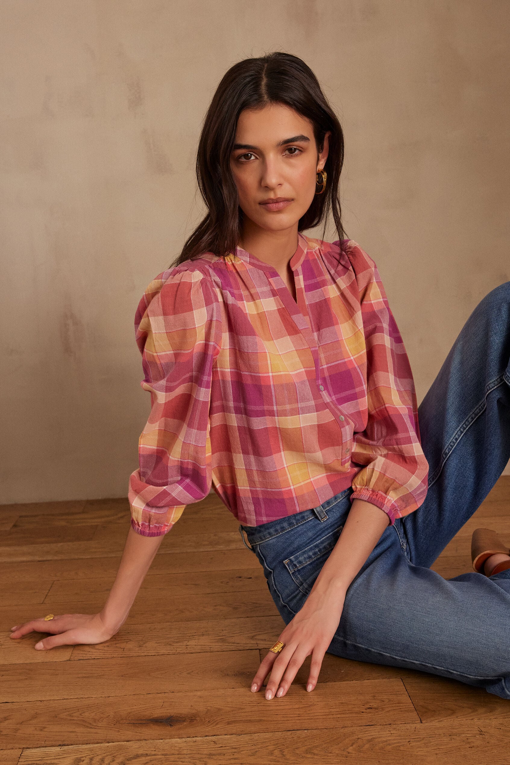 Blusa Prudence Cuadros - Fucsia Oscuro