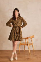 Flowing Embroidered Lise Dress - Khaki